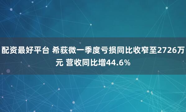 配资最好平台 希荻微一季度亏损同比收窄至2726万元 营收同比增44.6%