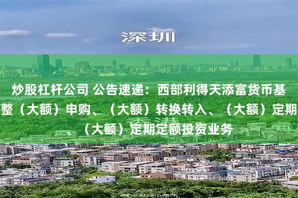 炒股杠杆公司 公告速递：西部利得天添富货币基金端午节前调整（大额）申购、（大额）转换转入、（大额）定期定额投资业务