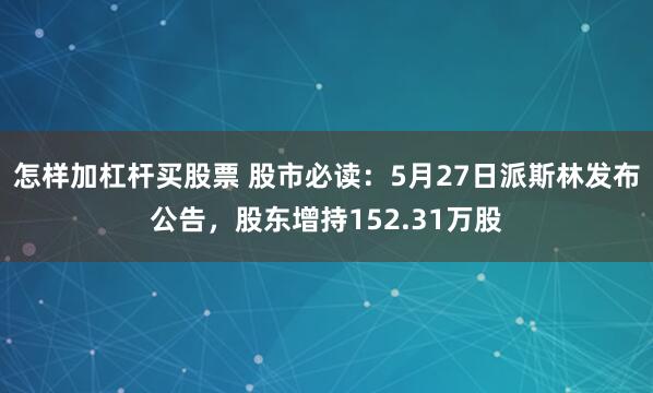 怎样加杠杆买股票 股市必读：5月27日派斯林发布公告，股东增持152.31万股