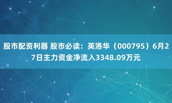 股市配资利器 股市必读：英洛华（000795）6月27日主力资金净流入3348.09万元